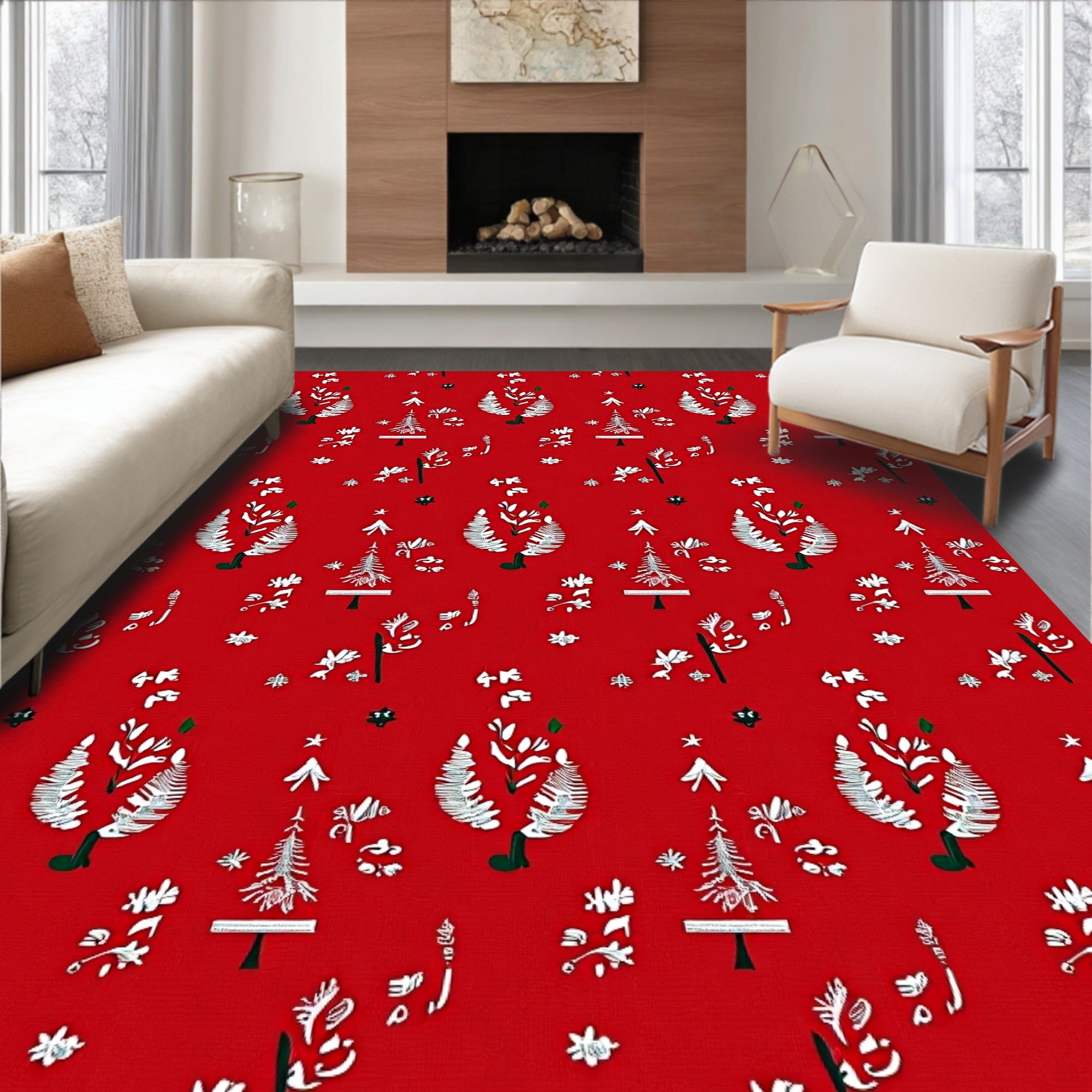 Festive Winter Tree Pattern Design Rug