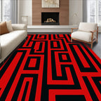 Geometric Maze Red Black Pattern Rug