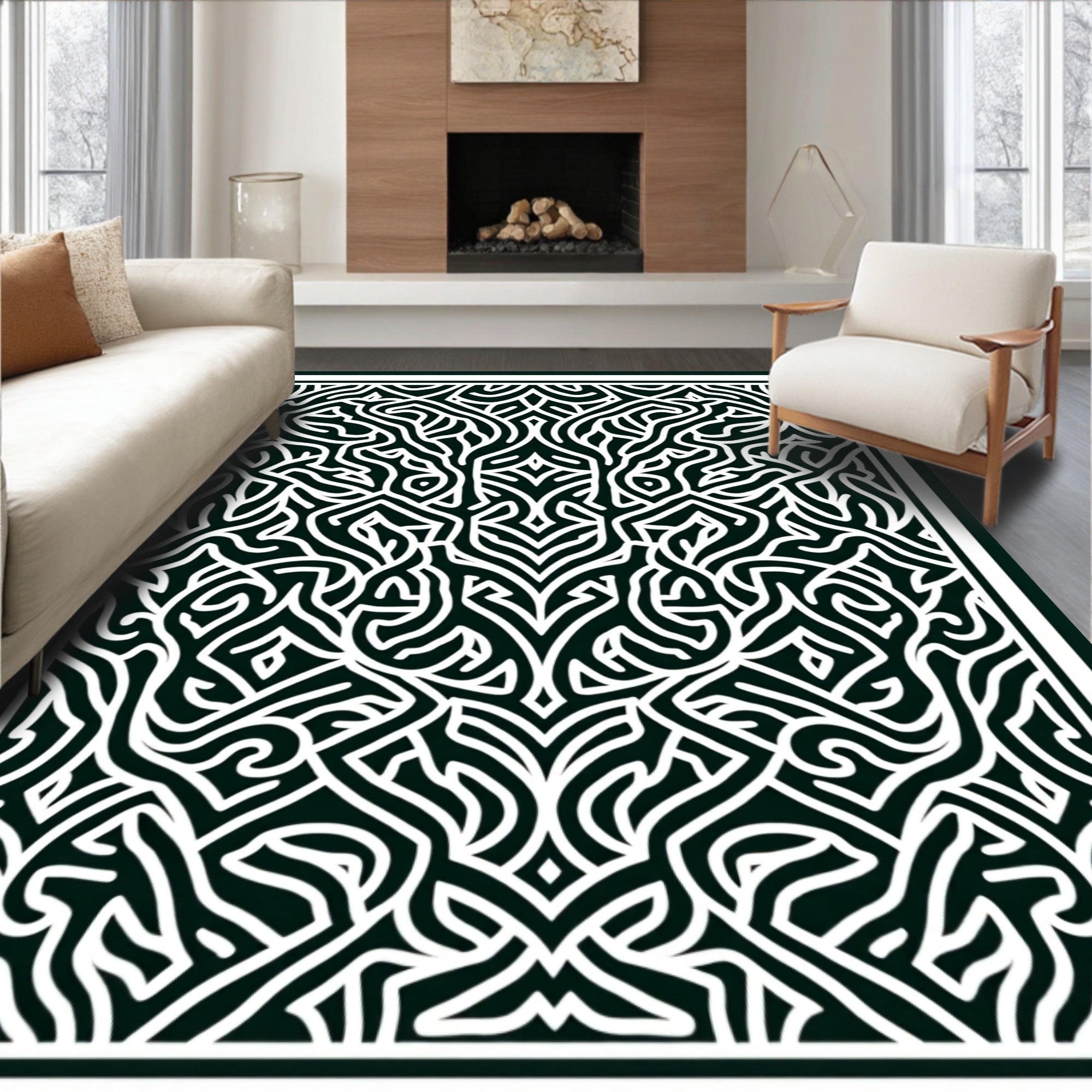 Abstract Organic Line Art Pattern Rug