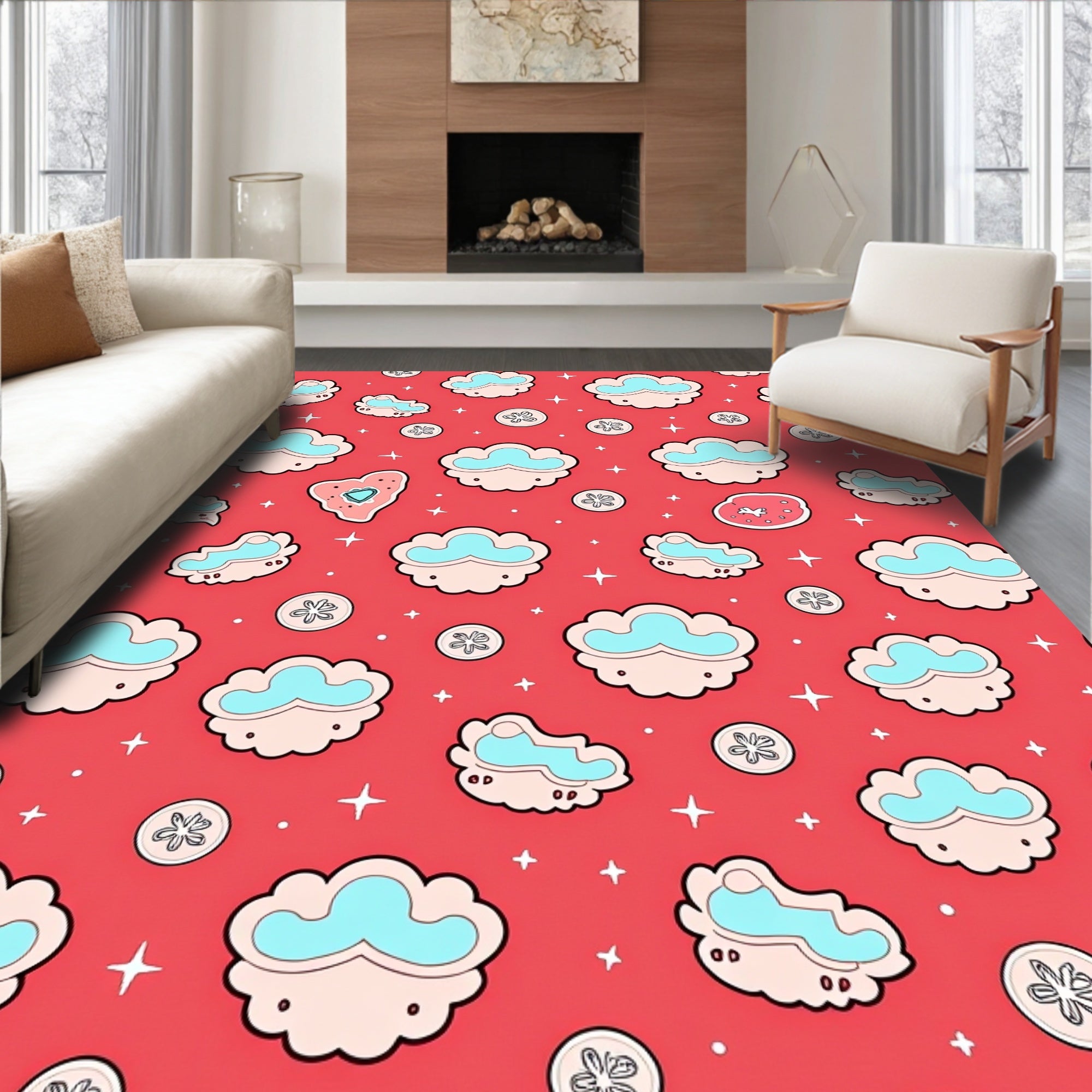 Cute Cloud Starry Sky Pattern Rug