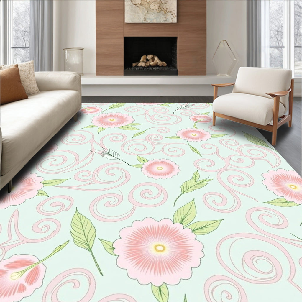 Pink Flower Swirl Pattern Design Rug