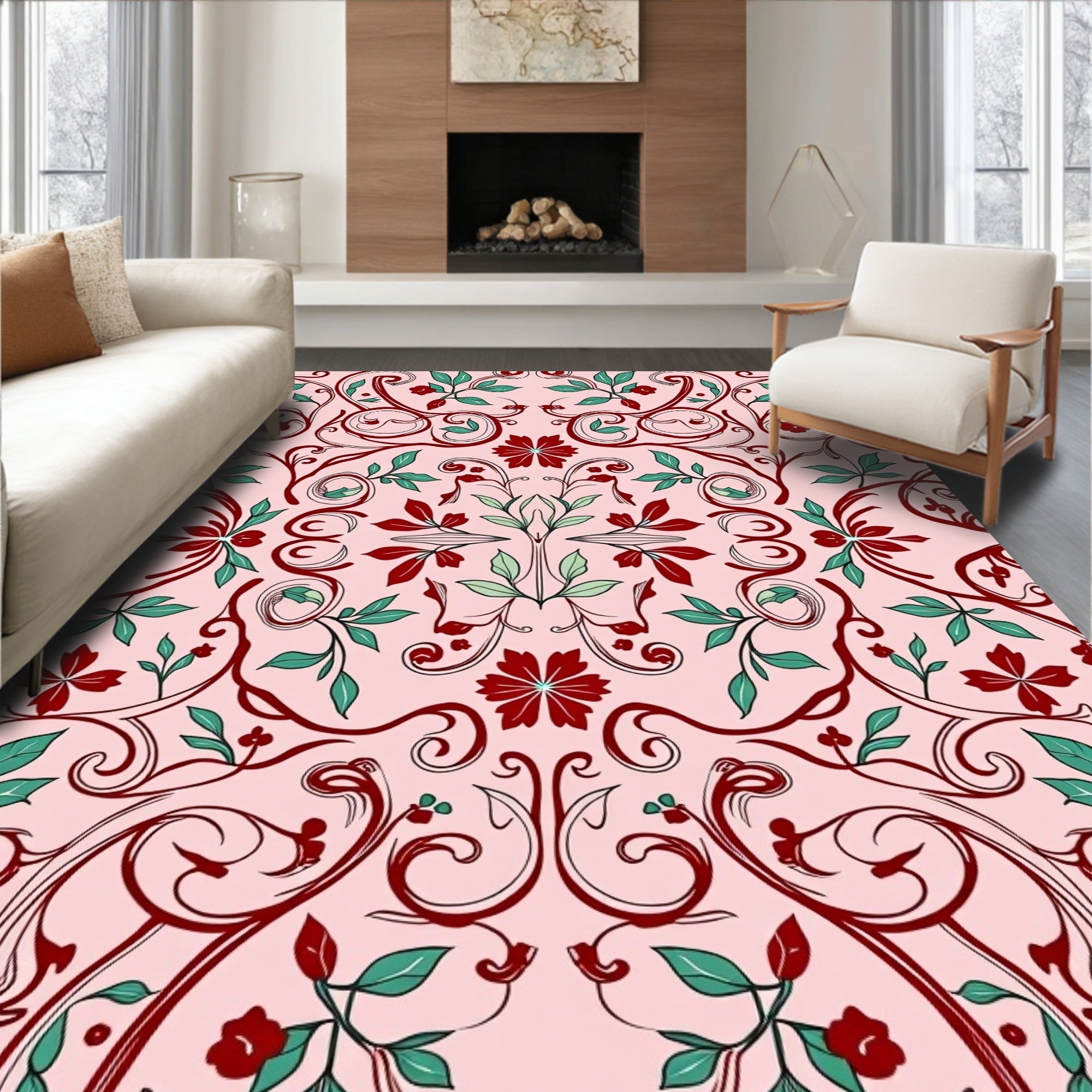 Elegant Floral Swirls Design Rug