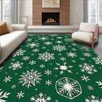 White Snowflake Patterned Green Rug