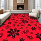 Bold Floral Leaf Pattern Red Rug