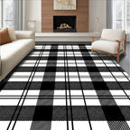 Classic Black White Checkered Pattern Rug
