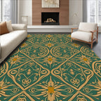 Gold And Green Floral Art Nouveau Rug
