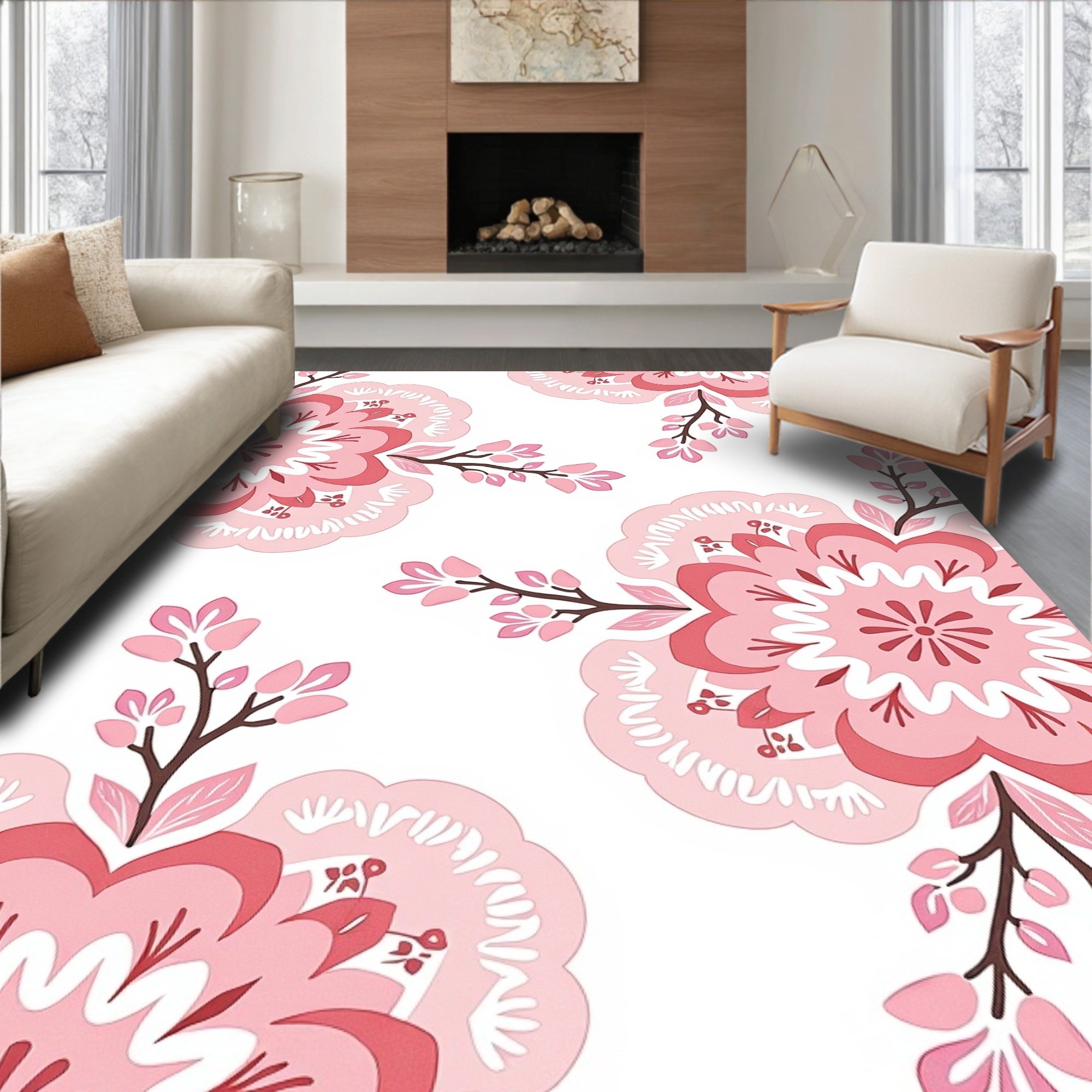 Pink Floral Medallion Pattern Rug