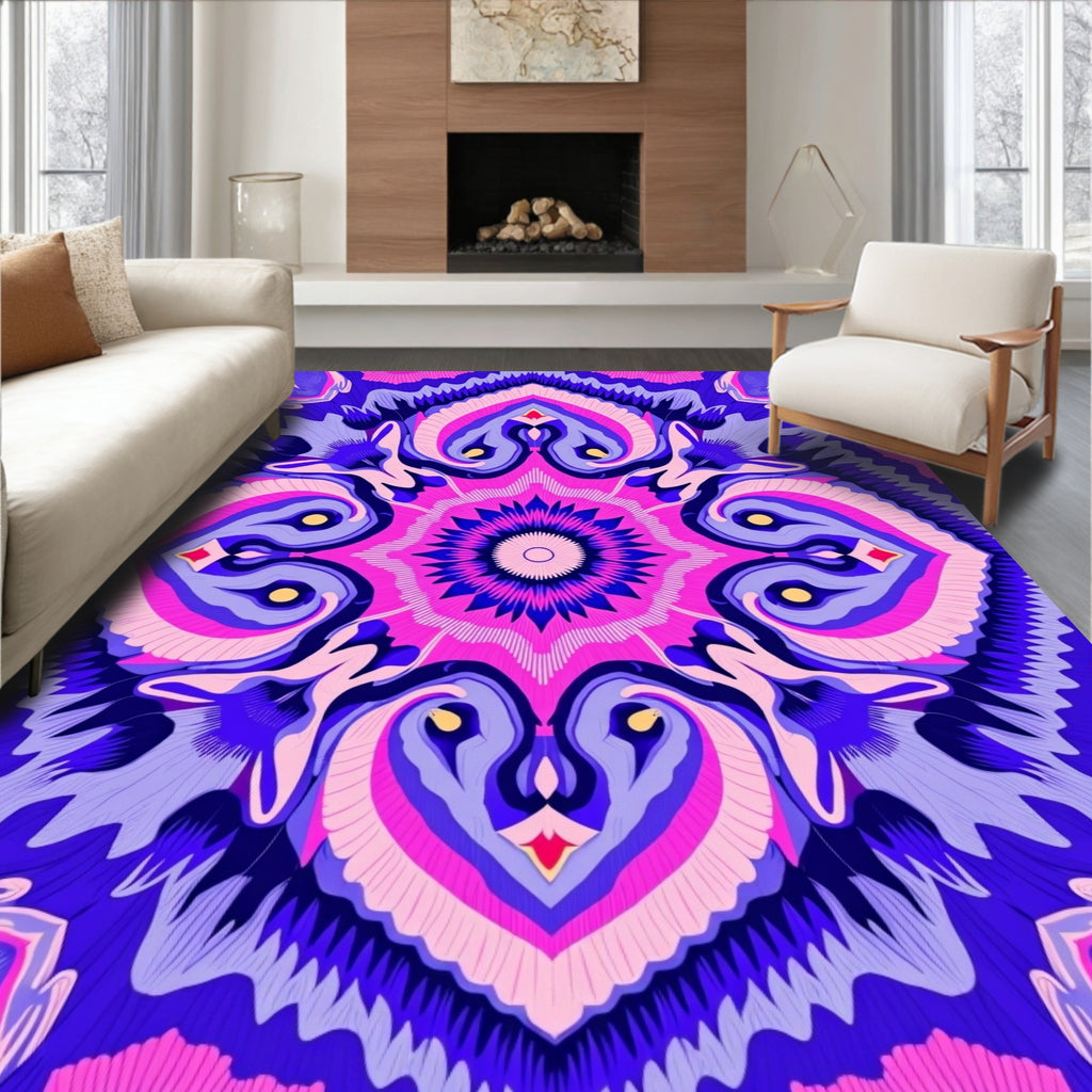 Vibrant Psychedelic Mandala Style Rug