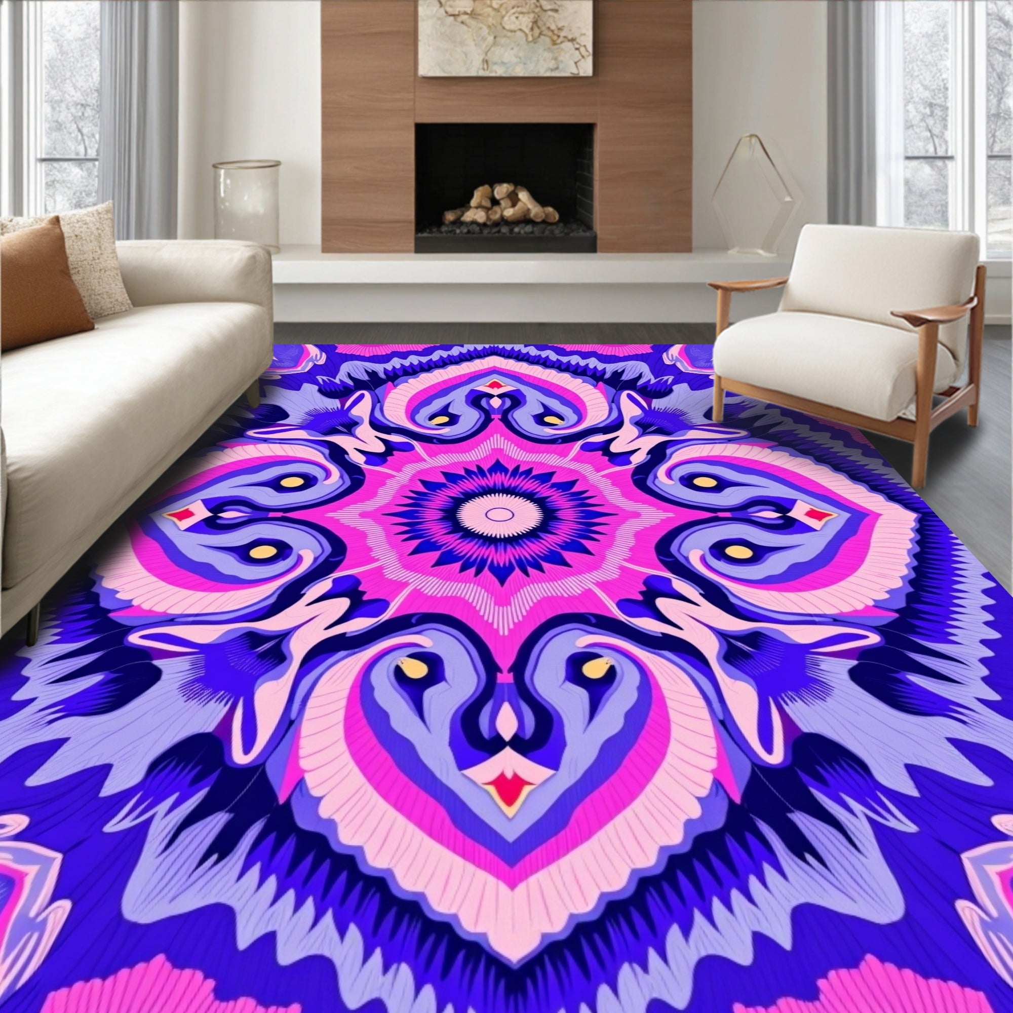 Vibrant Psychedelic Mandala Style Rug