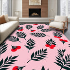 Leaf Berry Patterned Pink Rug