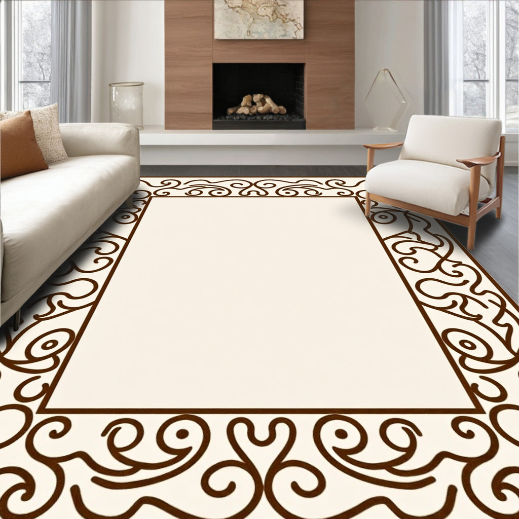 Ornate Swirling Vine Border Design Rug