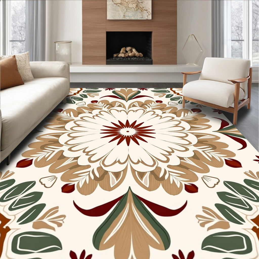 Floral Mandala Pattern With Earthy Tones Rug