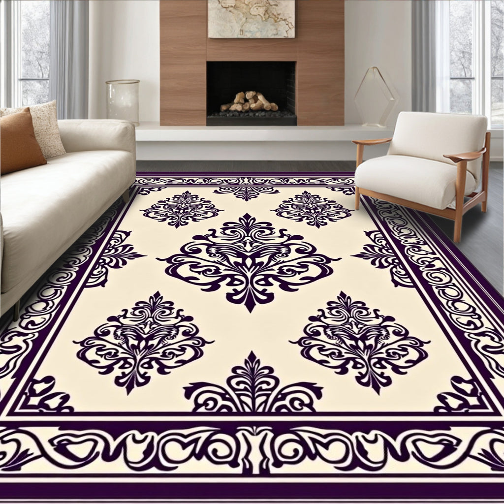 Ornate Damask Scroll Pattern Rug
