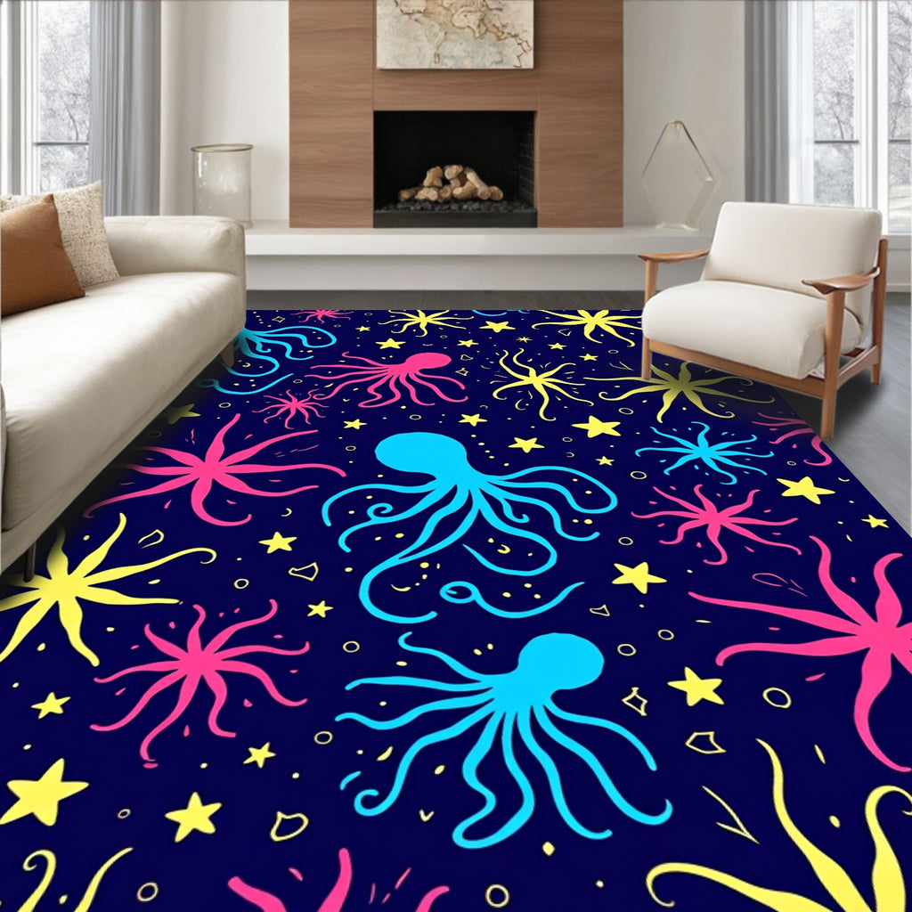 Vibrant Octopus Star Sprinkle Pattern Rug