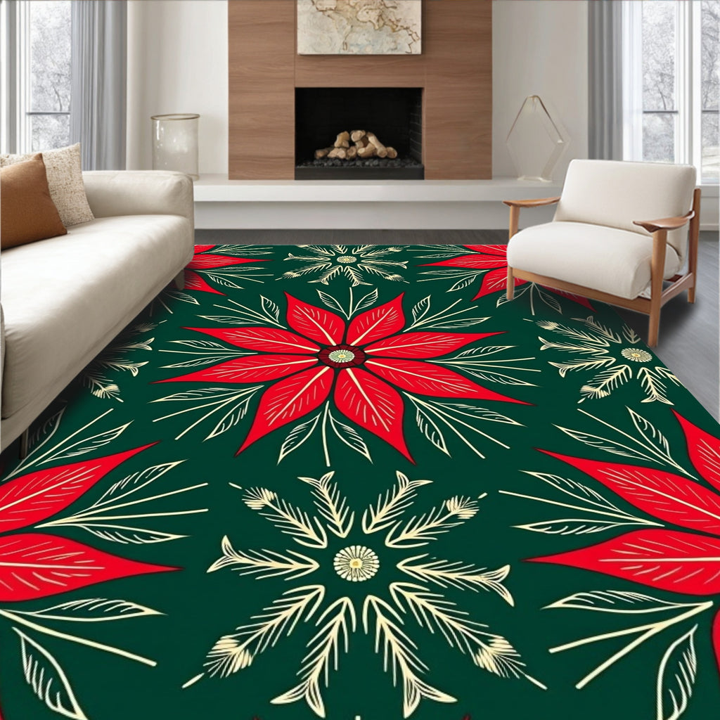 Bold Red Floral Pattern Rug