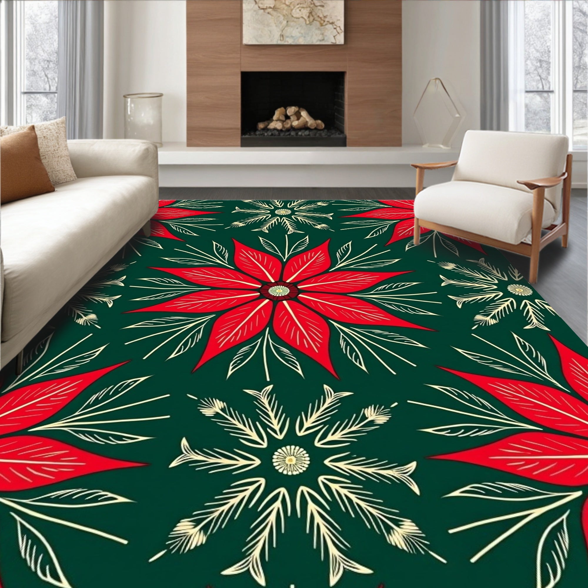 Bold Red Floral Pattern Rug