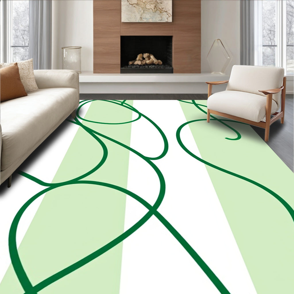 Elegant Green Swirl Pattern Rug