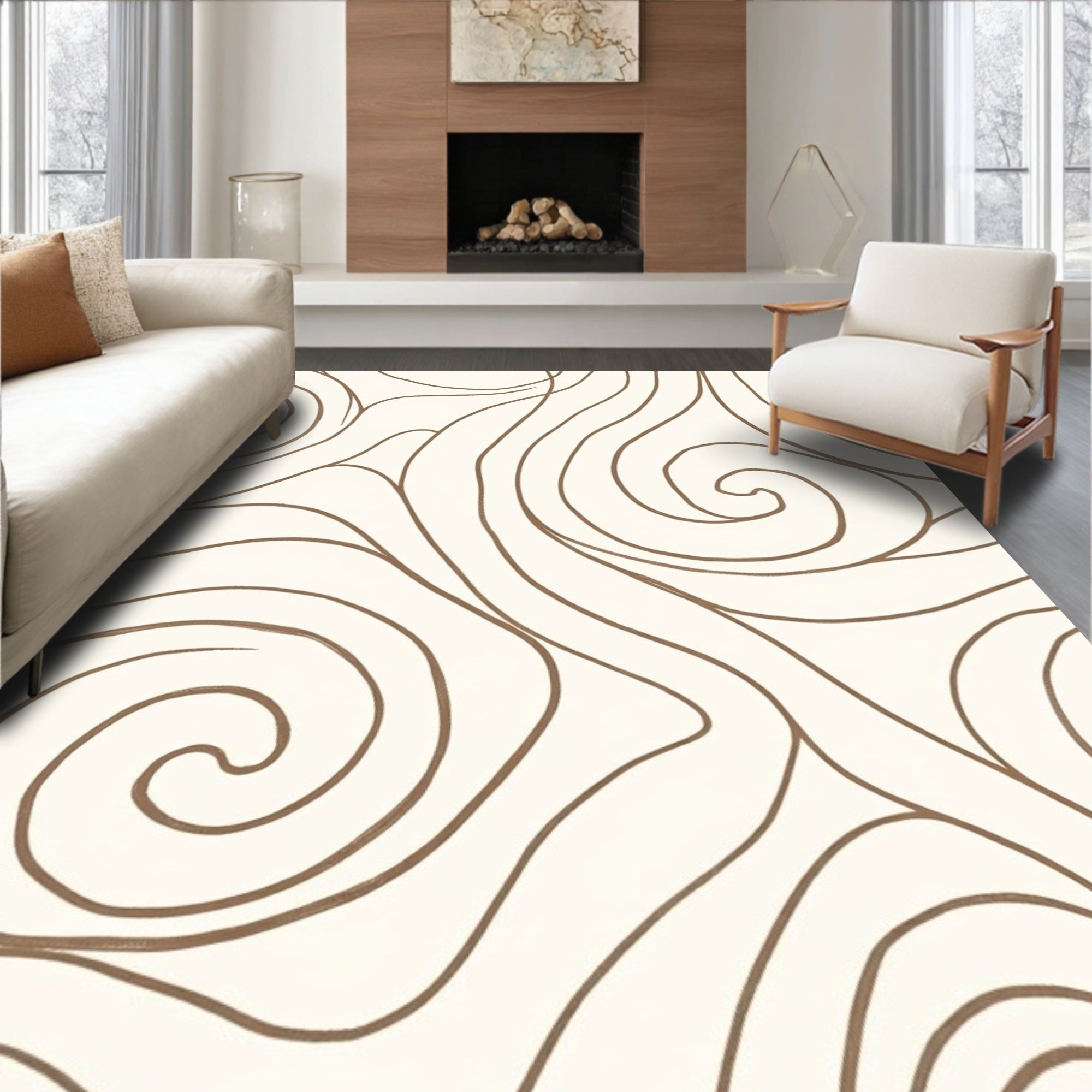 Brown Swirl Abstract Design Rug
