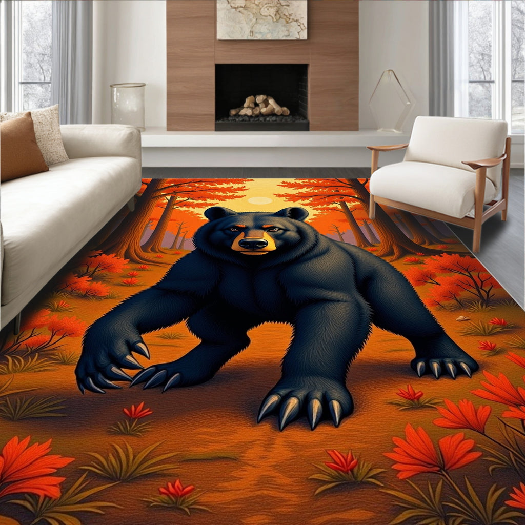 Rustic Forest Bear Autumn Landscape Design Rug