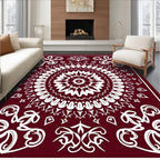 Crimson White Intricate Floral Mandala Pattern Rug