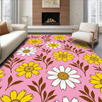 Charming Yellow White Floral Pattern Rug