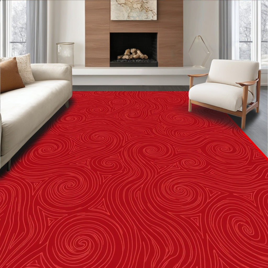 Red Abstract Swirl Pattern Rug