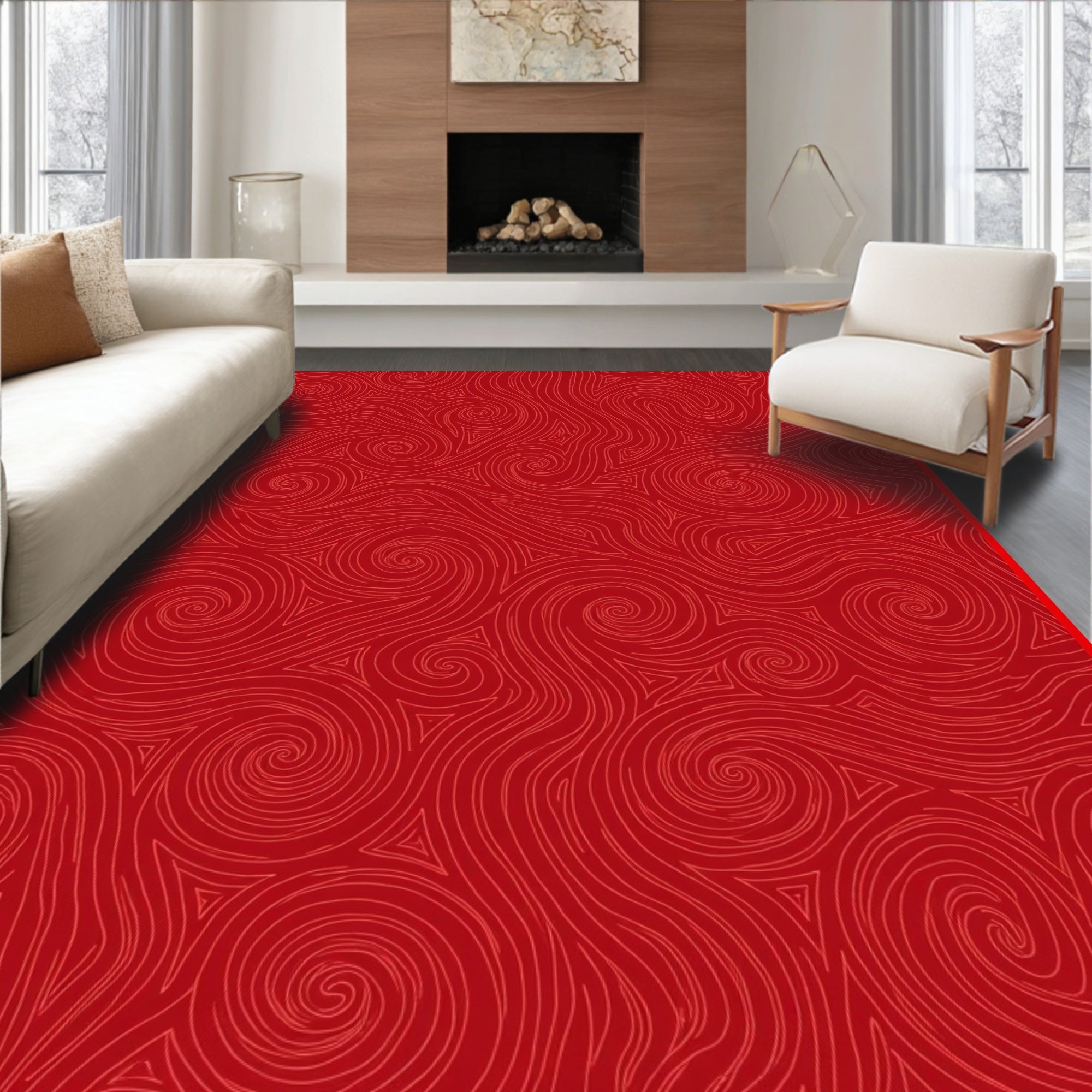 Red Abstract Swirl Pattern Rug