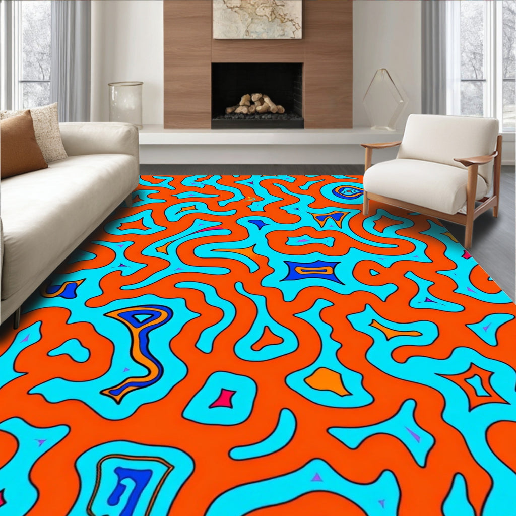 Bright Orange Aqua Organic Pattern Rug