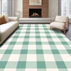 Classic Green White Gingham Pattern Rug