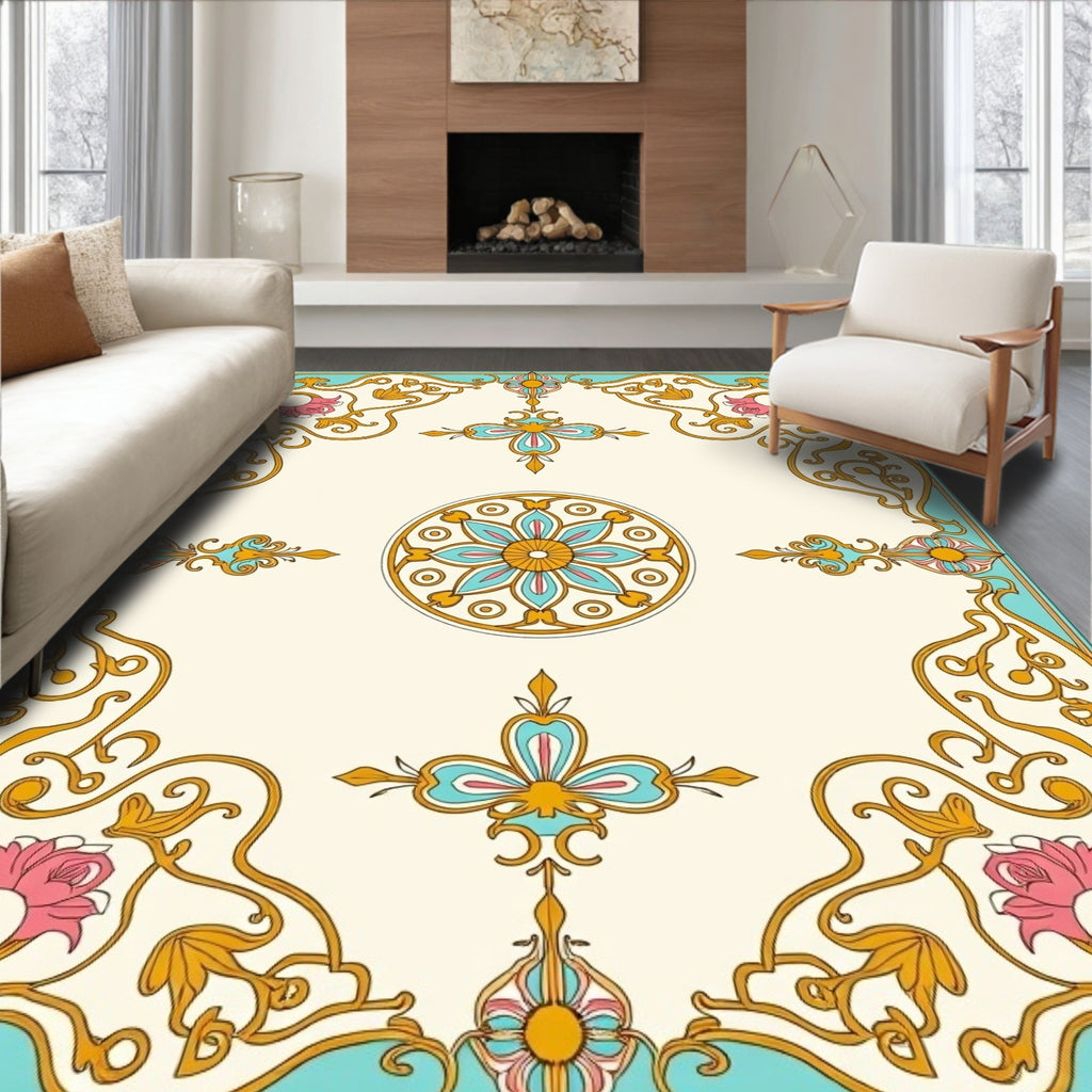 Floral Scroll Medallion Decorative Rug