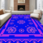 Vibrant Blue Pink Floral Pattern Rug