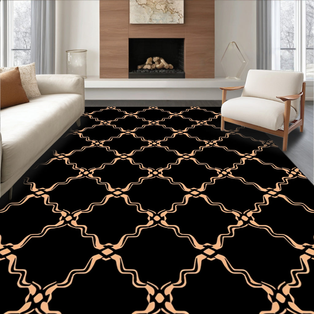 Elegant Interlocking Tan Geometric Design Rug