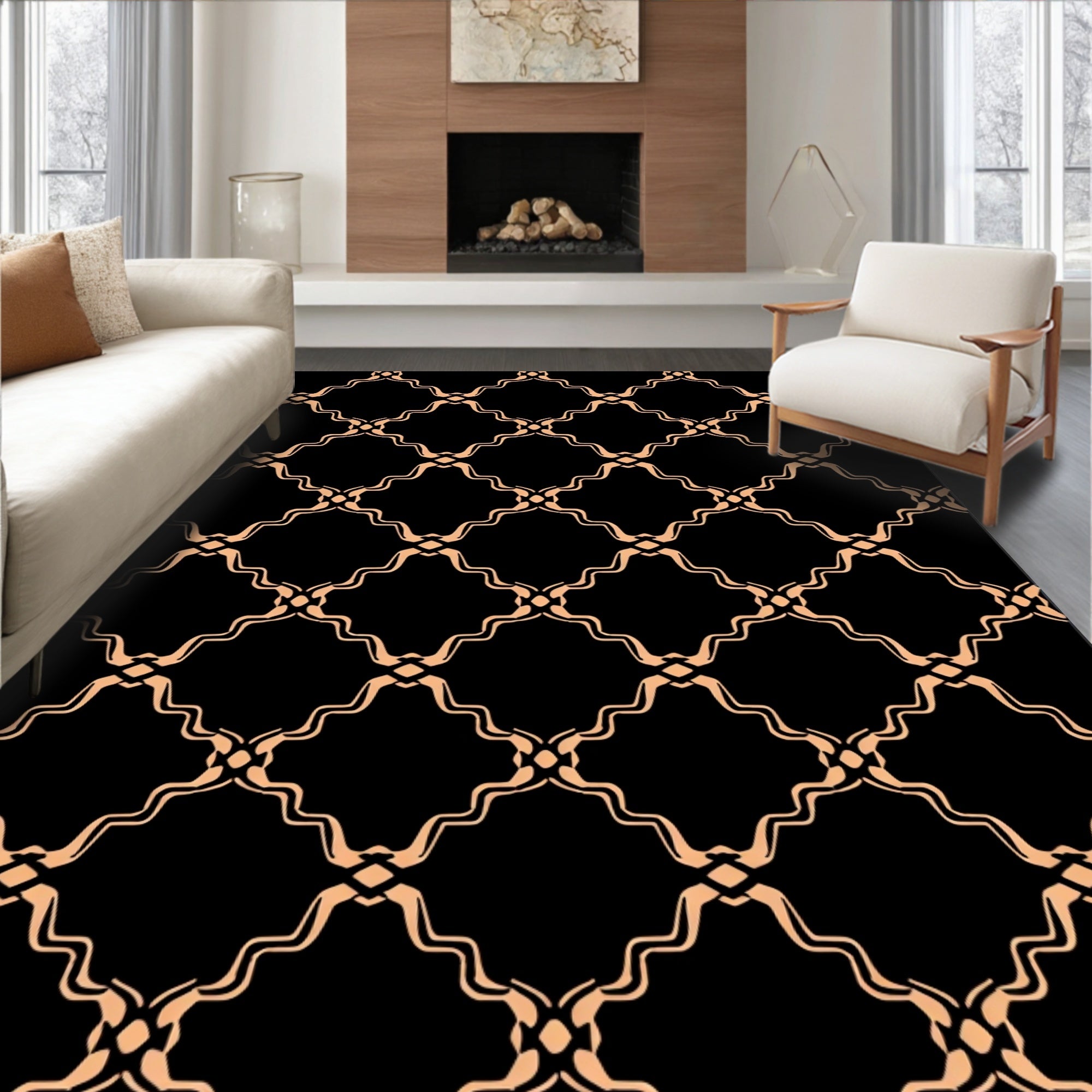 Elegant Interlocking Tan Geometric Design Rug