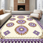 Purple Gold Floral Medallion Border Rug