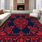 Traditional Red Floral Bordered Design Rug