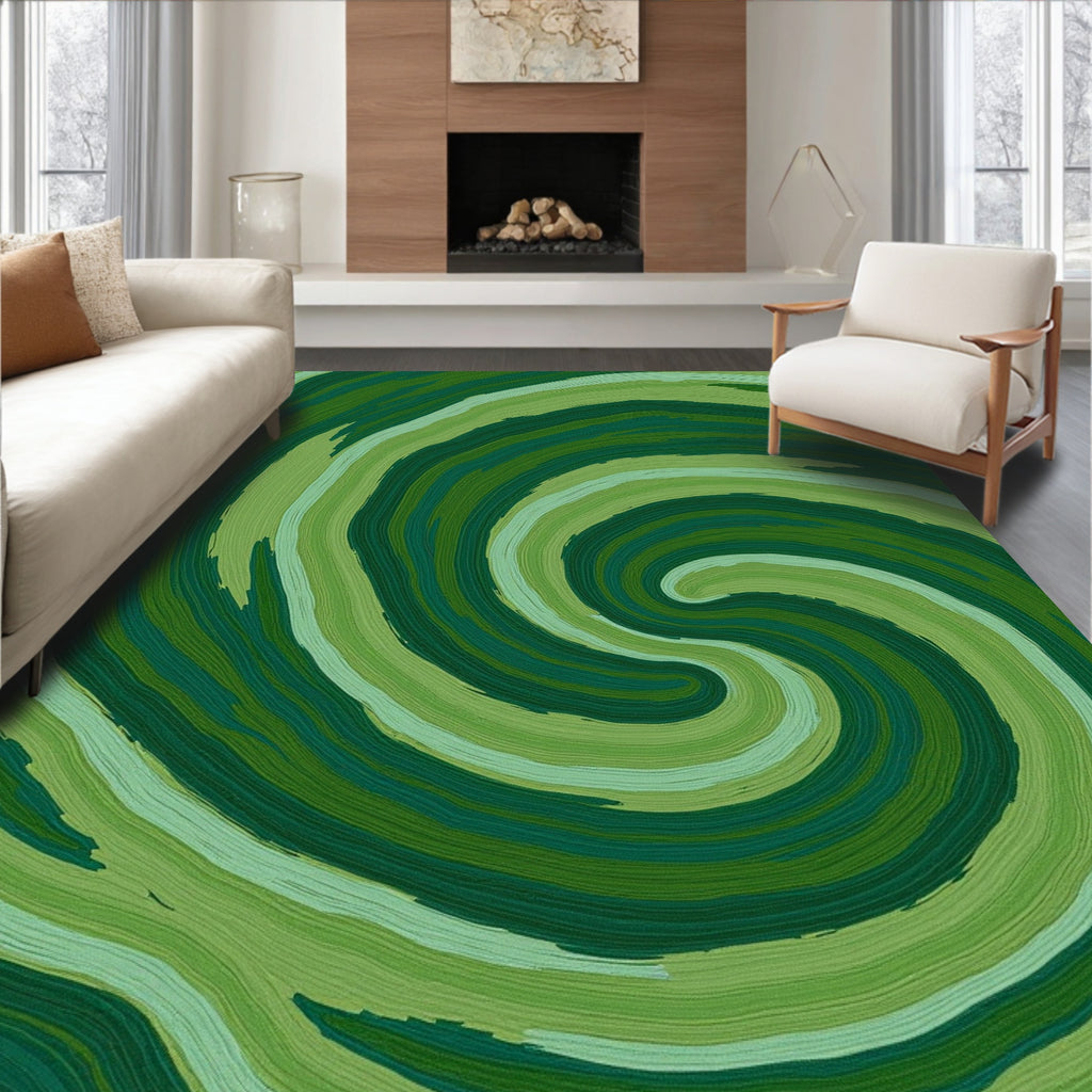 Abstract Green Swirl Pattern Rug