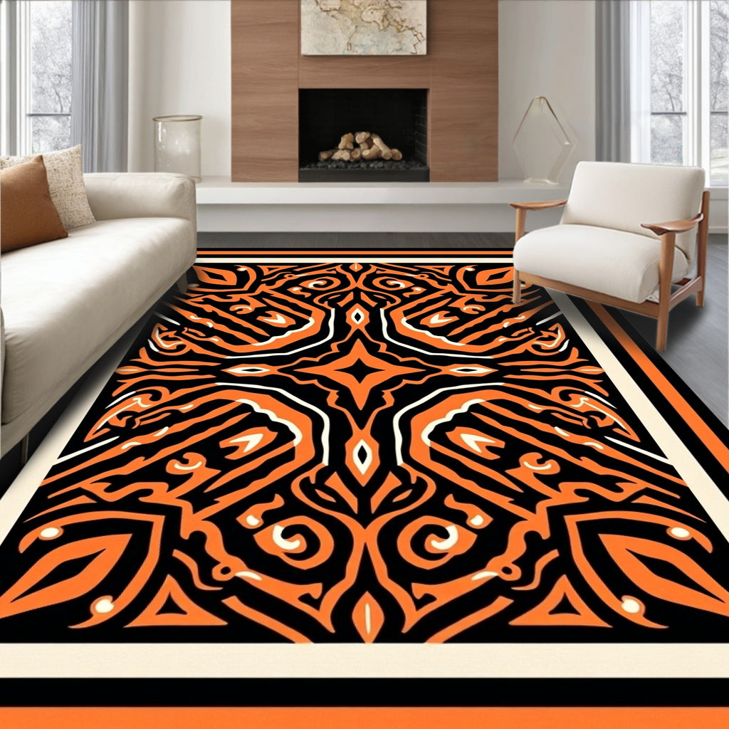 Dynamic Orange Tribal Pattern Rug