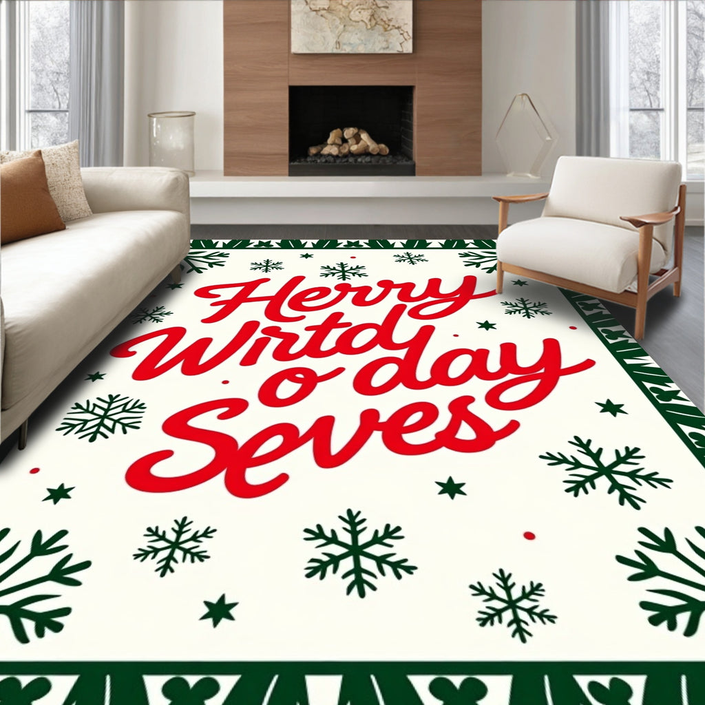 Red Green Snowflake Christmas Rug