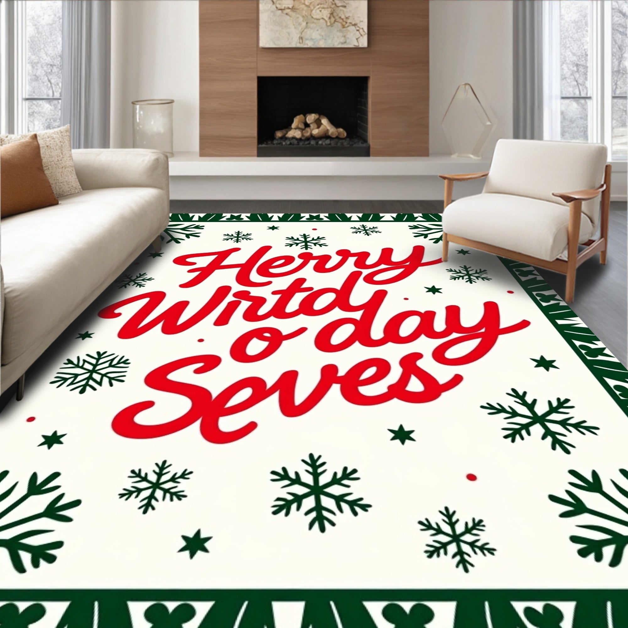 Red Green Snowflake Christmas Rug