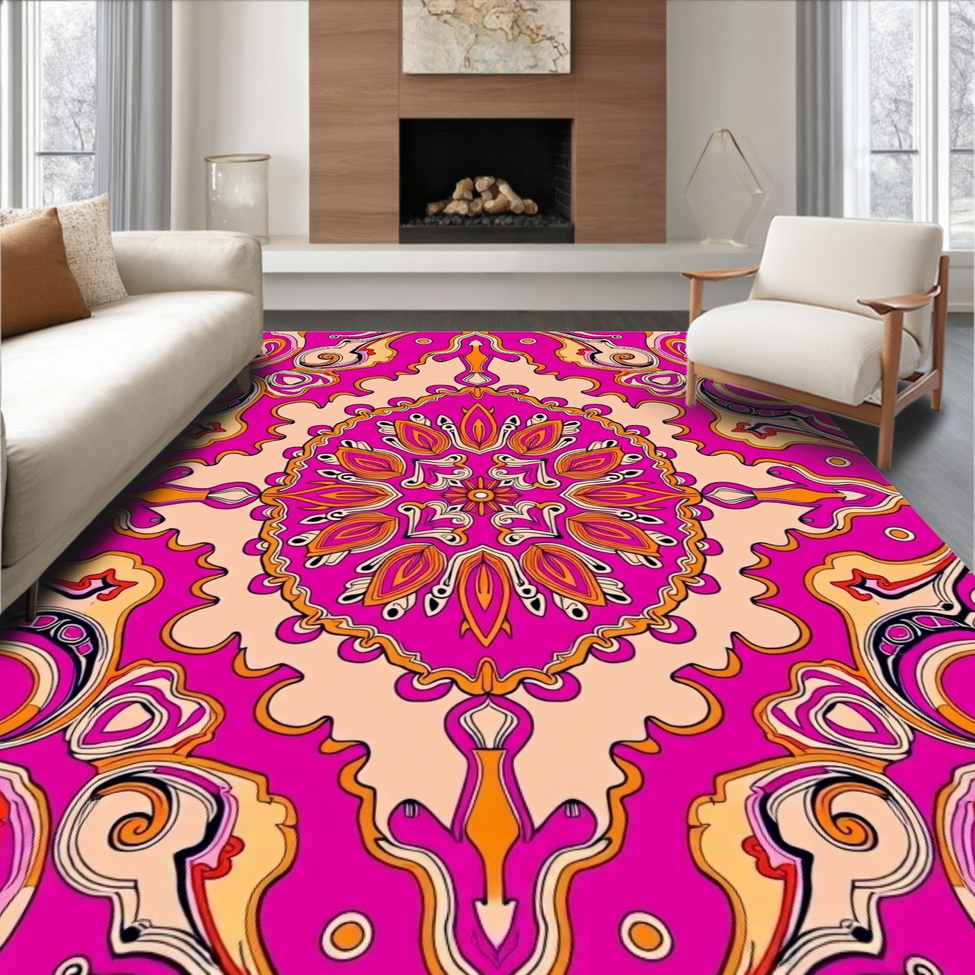 Psychedelic Mandala Swirl Print Rug