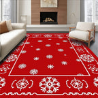 Red Snowflake Border Pattern Rug