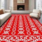 Red White Intricate Floral Pattern Rug