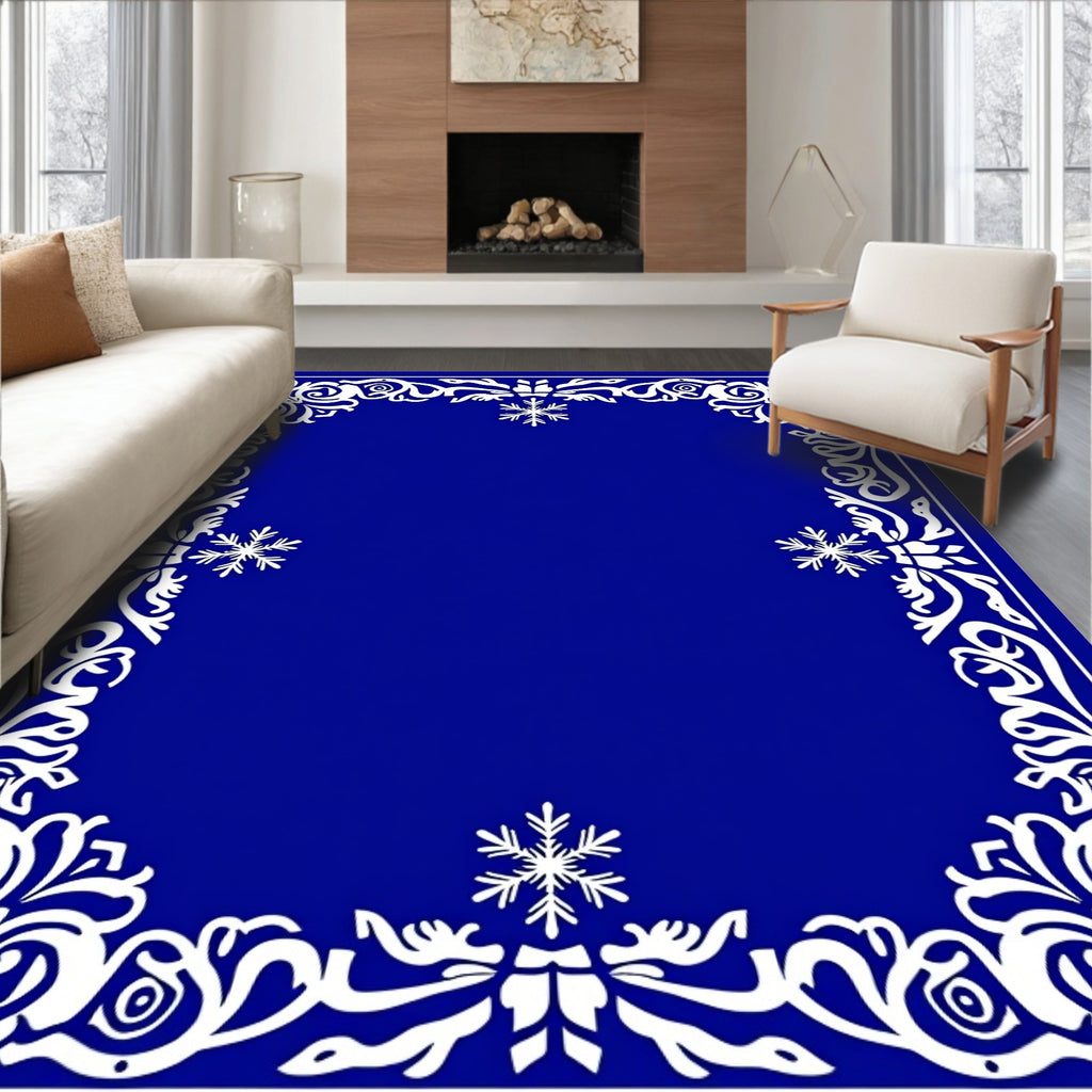 Royal Blue Snowflake Floral Border Rug