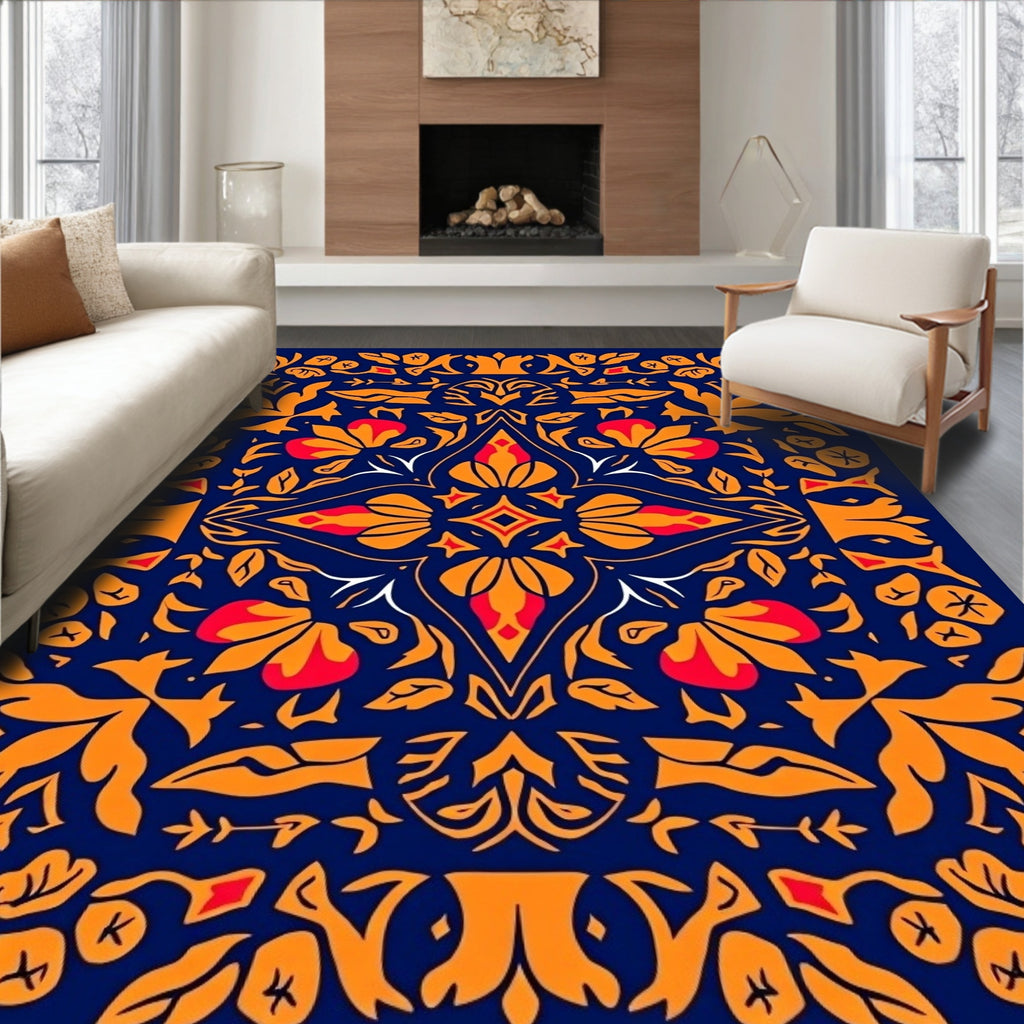 Vibrant Floral Symmetry Design Rug