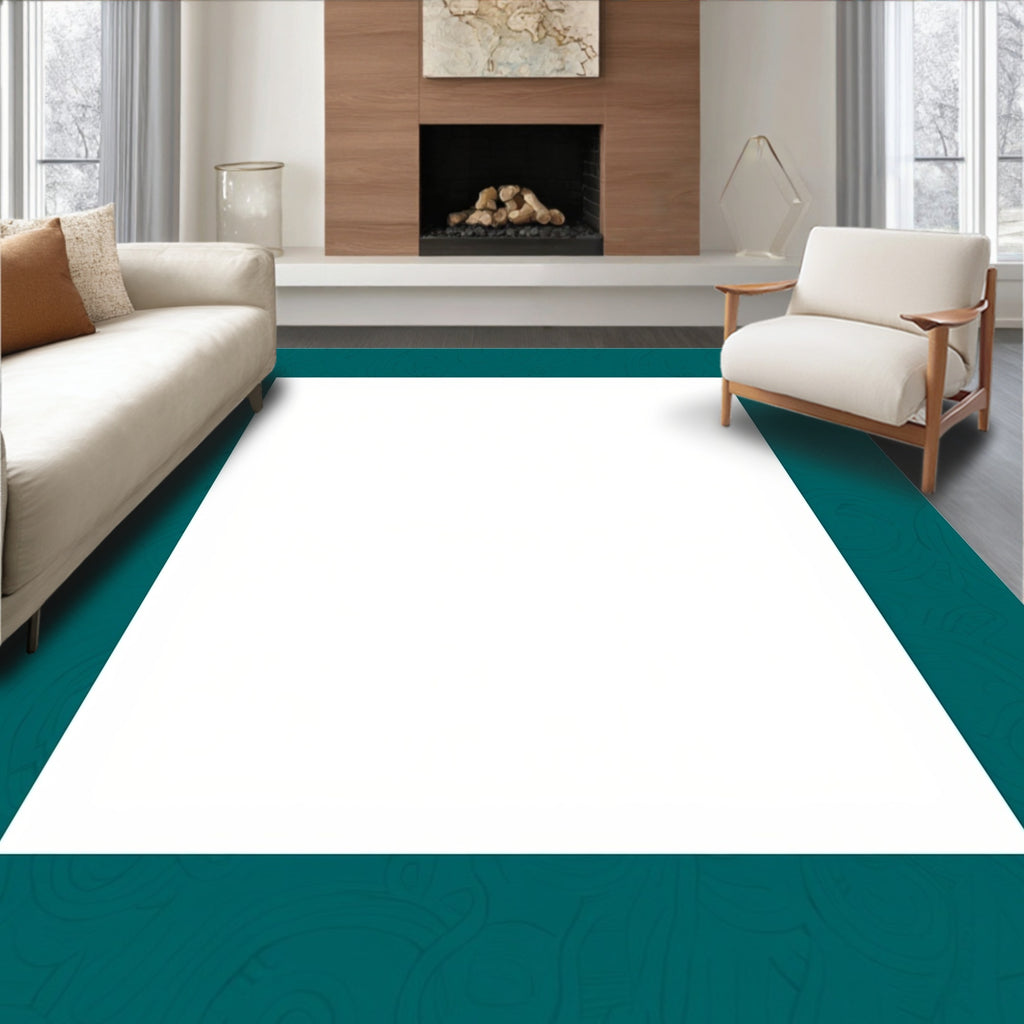 Deep Teal Abstract Swirl Pattern Rug