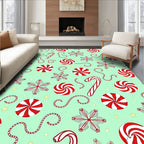 Red Swirl Snowflake Candy Cane Pattern Rug