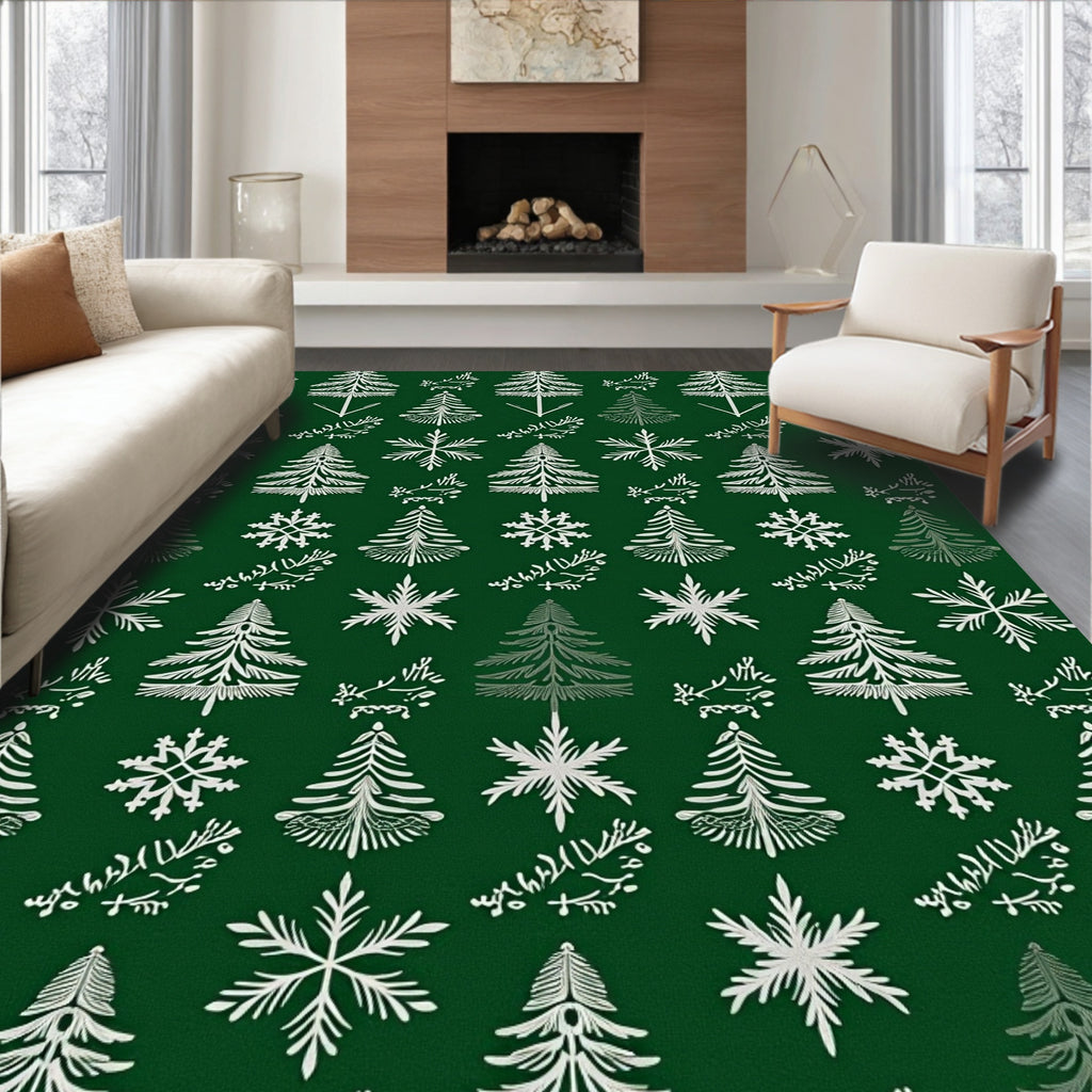 Winter Trees and Snowflakes Pattern Rug