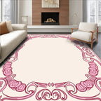 Ornate Pink Floral Scrollwork Border Rug