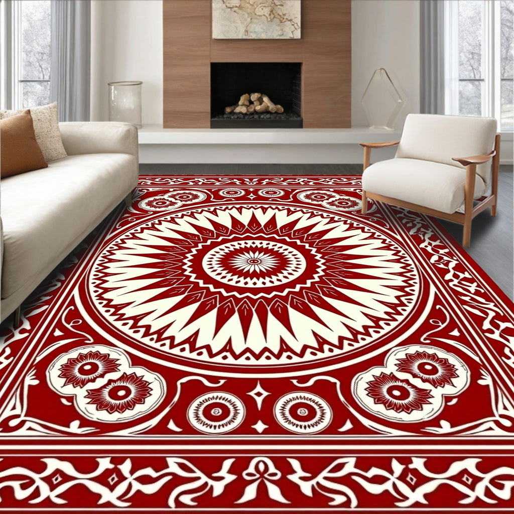 Radiant Sunburst Mandala Floral Pattern Rug