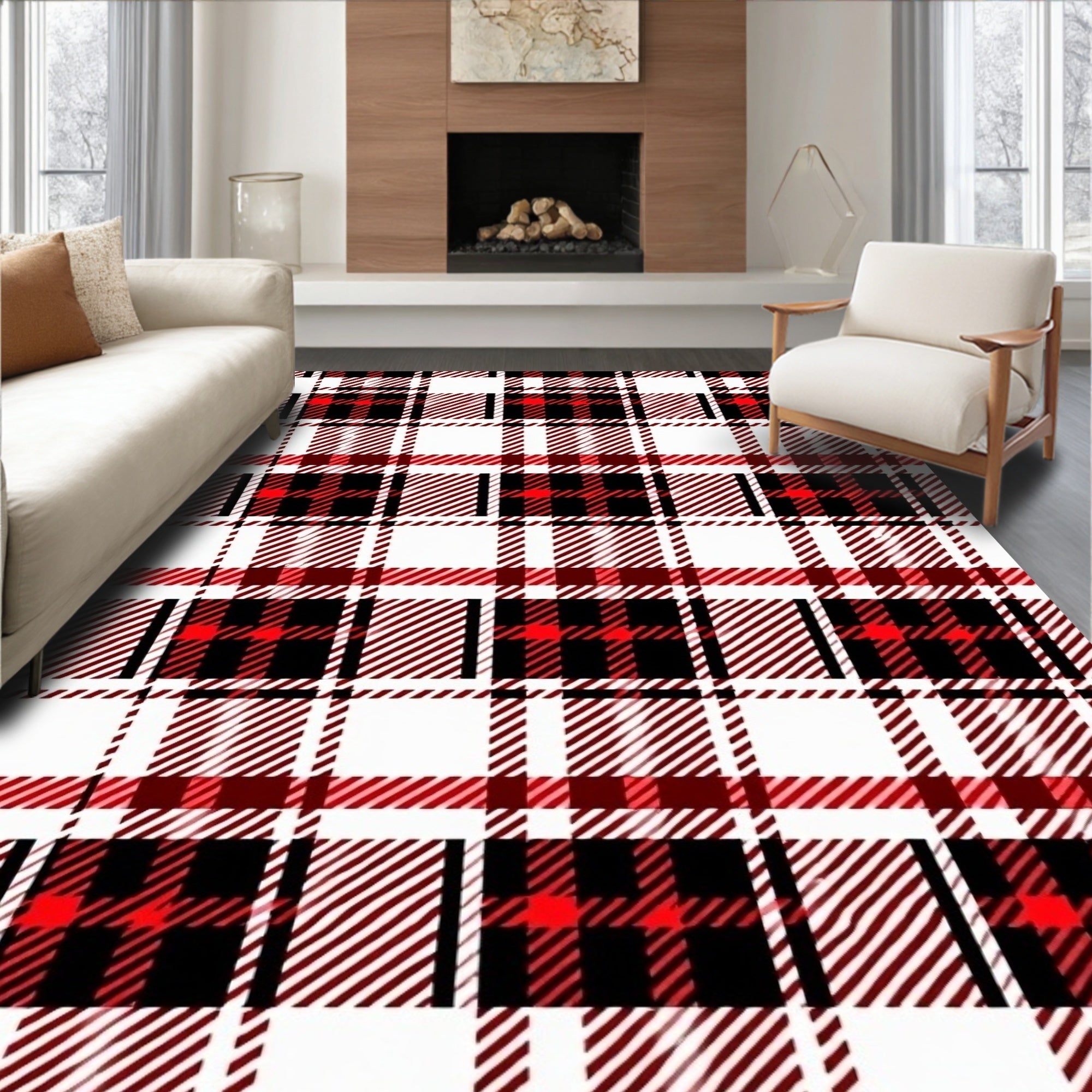 Classic Red Tartan Plaid Design Rug